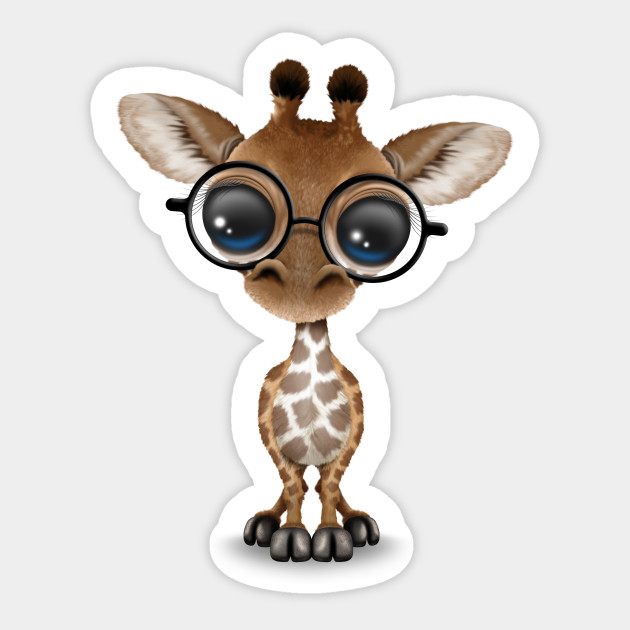 Cute Curious Baby Giraffe Wearing Glasses - Baby Giraffe - Sticker